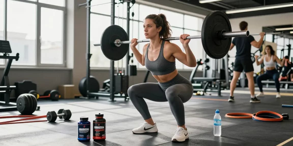 Weiblicher Bodybuilder trainiert im Fitnessstudio und hebt den Anabolika Shop Deutschland für Muskelwachstum hervor.
