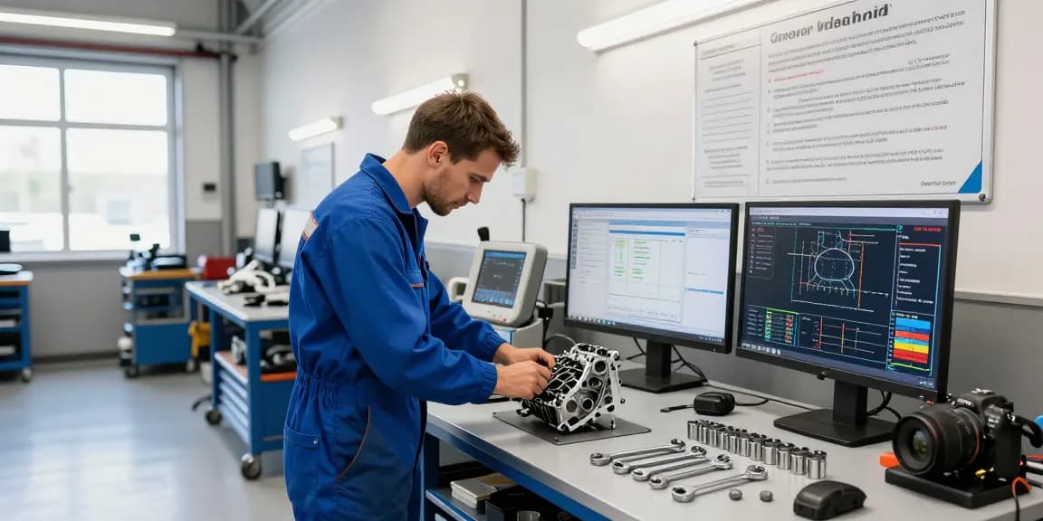 BMW Steuerkette Wechseln in einer Kfz-Werkstatt mit Techniker, der den Motor inspiziert