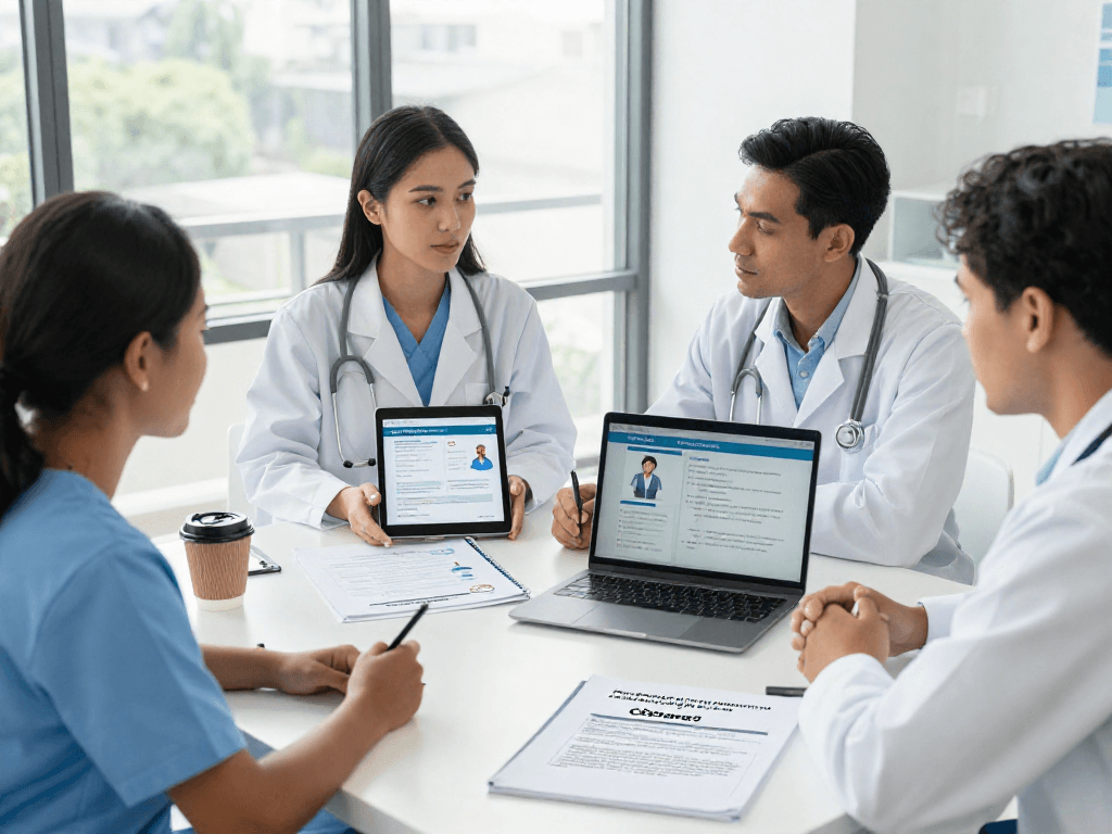 Professionelle Zusammenarbeit im Gesundheitswesen Arzt zur Gewährleistung von Datenschutz und Barrierefreiheit.