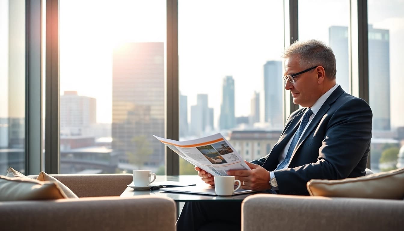 Immobilienmakler Frankfurt Eckenheim berät Kunden in elegantem Büro.