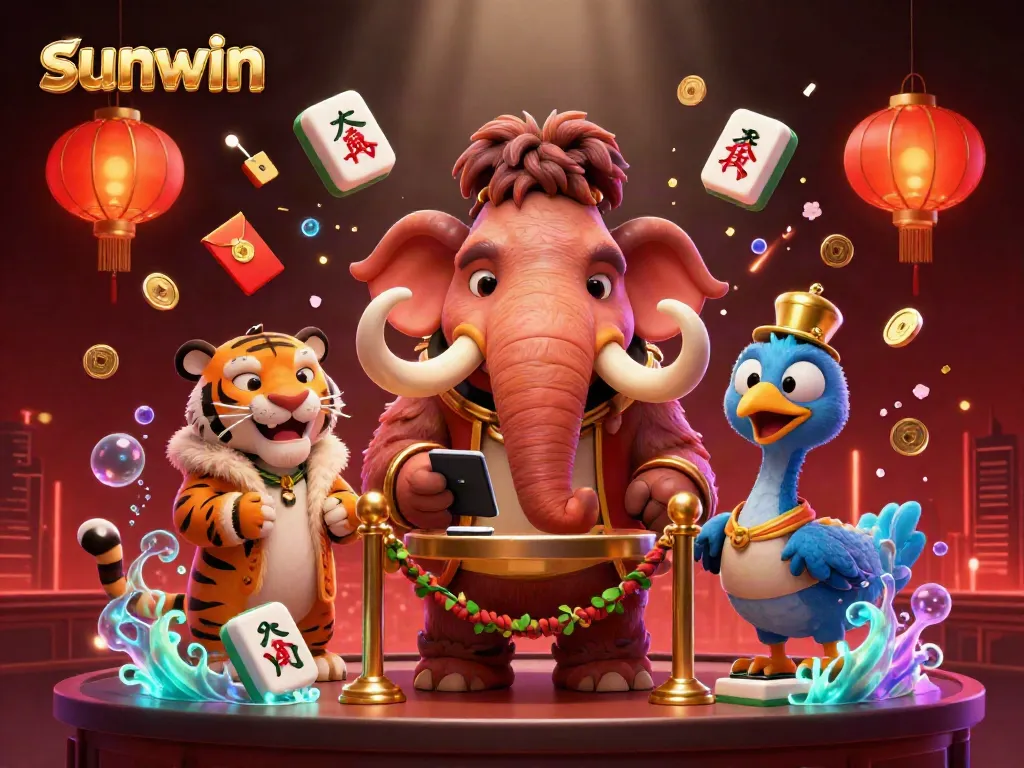 Experience thrill at Sunwin with vibrant characters and casino elements in a dynamic 3D setting.