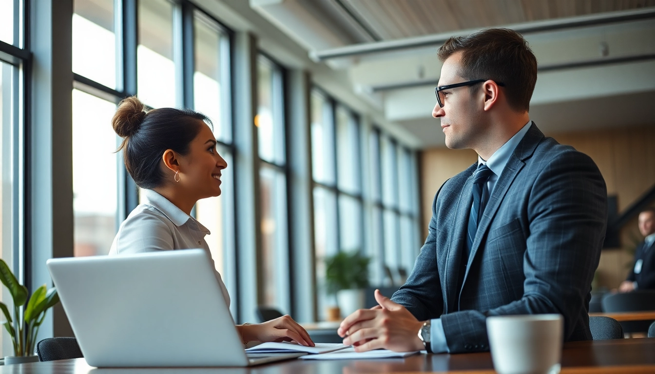 Headhunter Ingenieure im Gespräch mit einem Kandidaten in einem modernen Büro.