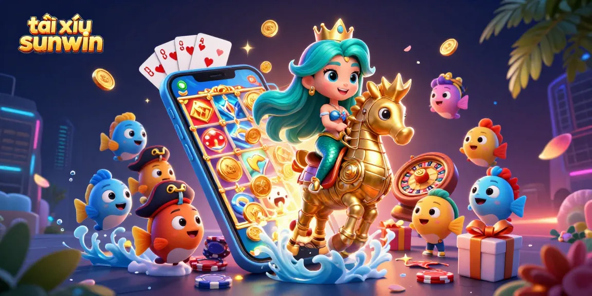 Play 澳大利亚 Tài Xỉu Sunwin with exciting characters and casino elements in a vibrant 3D scene.
