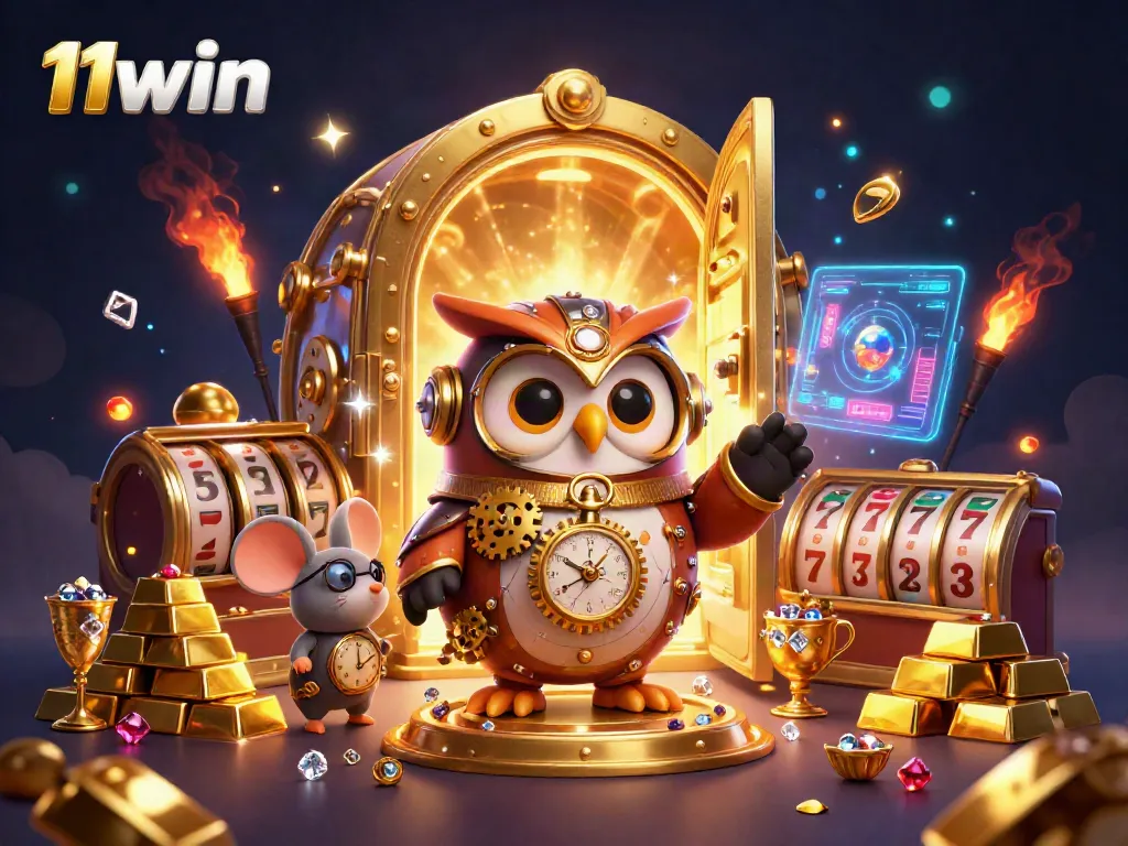 Experience the thrill of winning at 11win with this vibrant casino scene featuring steampunk characters and jackpot elements.