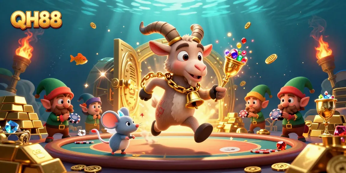Experience the excitement of QH88's underwater casino with lively characters and rich treasures.