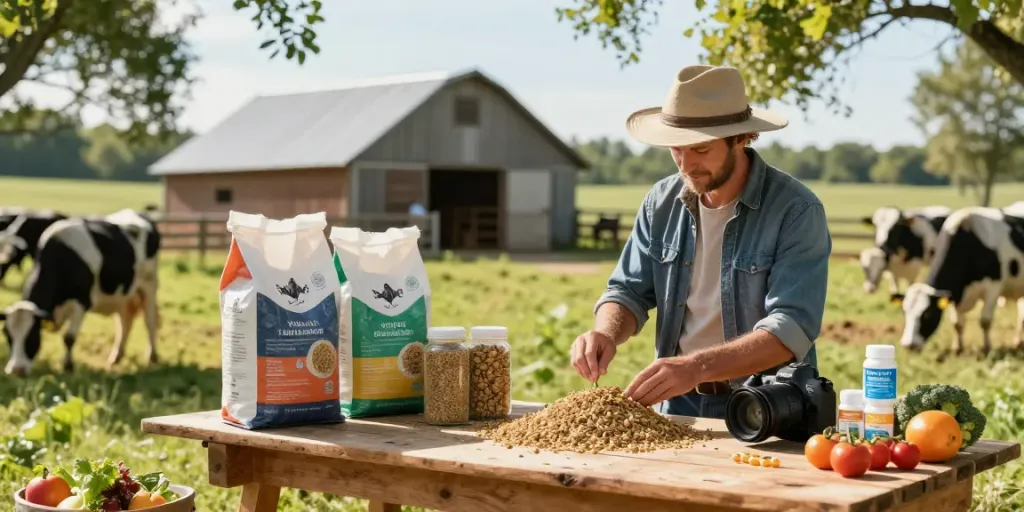 Discover the benefits of rokok88 slot login for quality farming with premium animal feed in a vibrant agricultural setting.