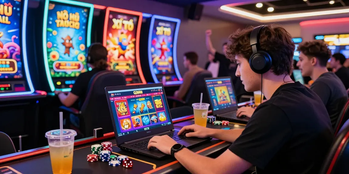 Intense player navigating https://gemwin.pics/ in a vibrant gaming environment filled with games and excitement.