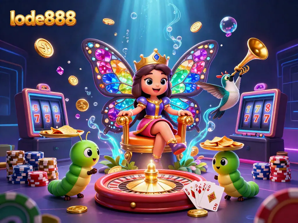 Engaging visual of lode888 showcasing a vibrant casino scene with a butterfly queen and gameplay elements.