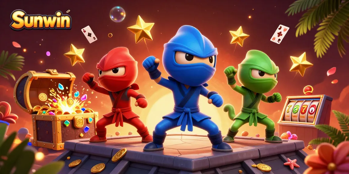 Experience thrilling action at Sunwin with chameleon characters battling amidst coins and vibrant game elements.