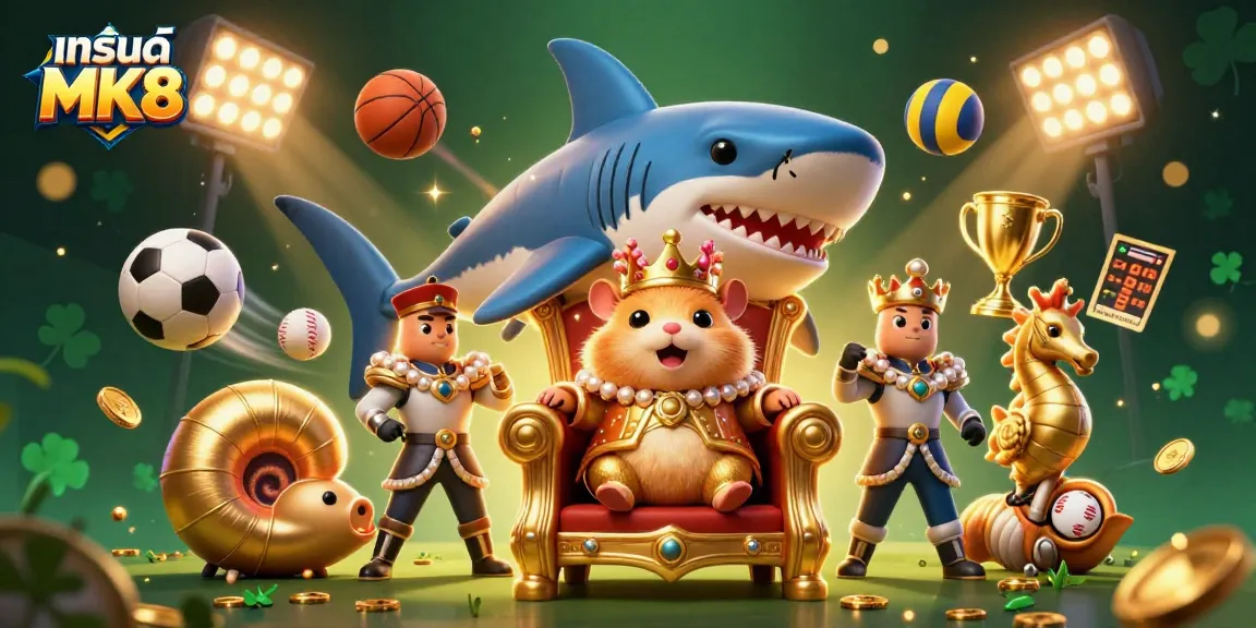 Experience excitement with แบรนด์ MK8 in a vibrant, dynamic 3D casino scene filled with energetic gameplay.
