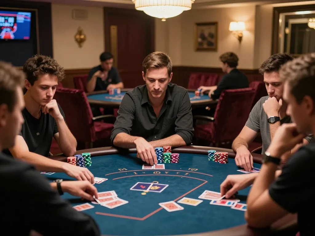 Players engaged in a high-stakes poker game at a luxurious private table, highlighting strategies for winning with 789 win.