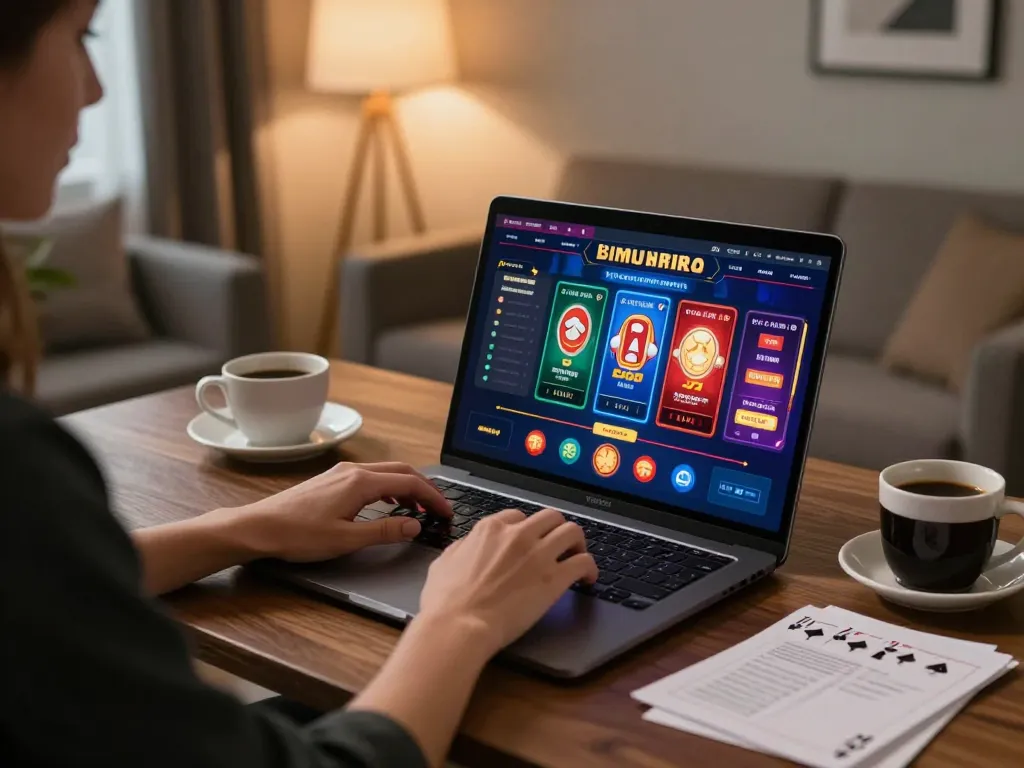 Person engaging in dynamic gaming on ee88go platform with laptop in cozy setting