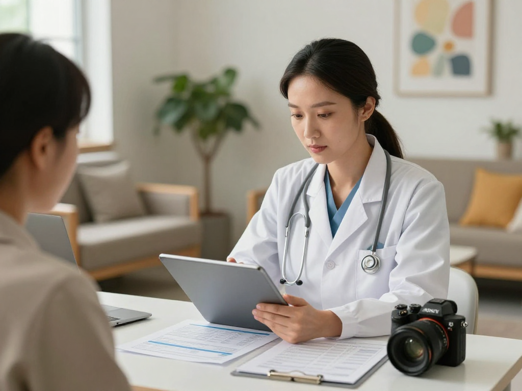 Health professional analyzing patient data in a modern healthcare setting focused on Gesundheitswesen Arzt.