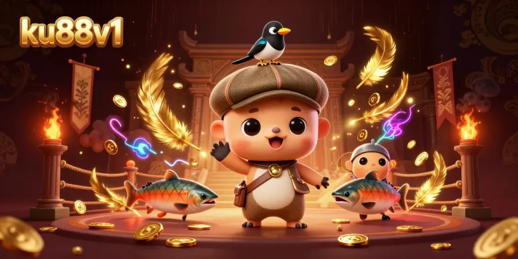 Engage in thrilling bets with ku88v1 featuring cute characters in a vibrant casino scene.