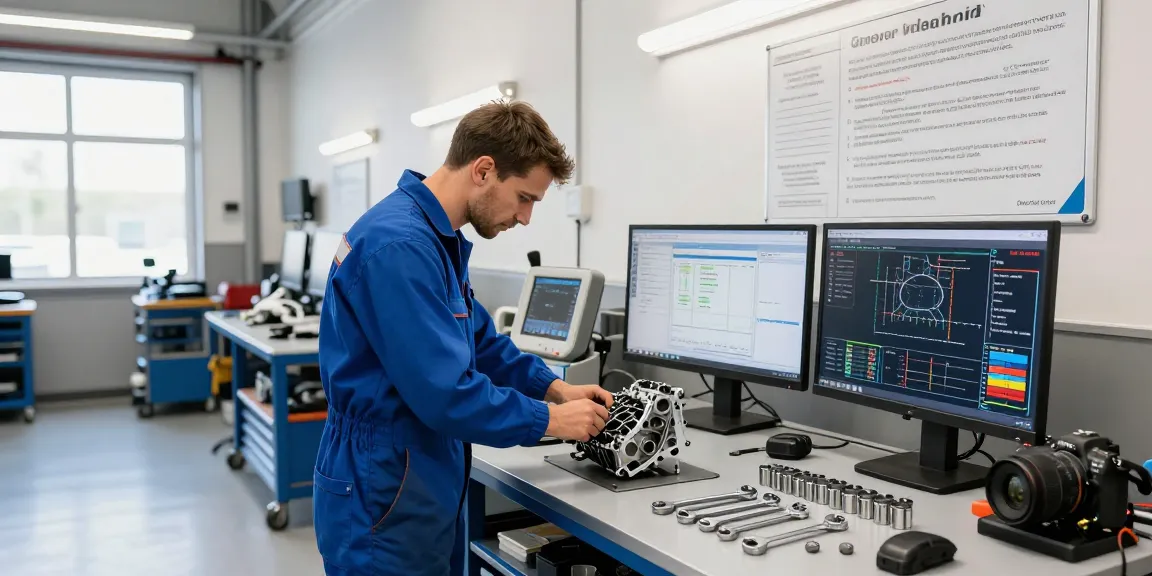 BMW Steuerkette Wechseln in einer Kfz-Werkstatt mit Techniker, der den Motor inspiziert