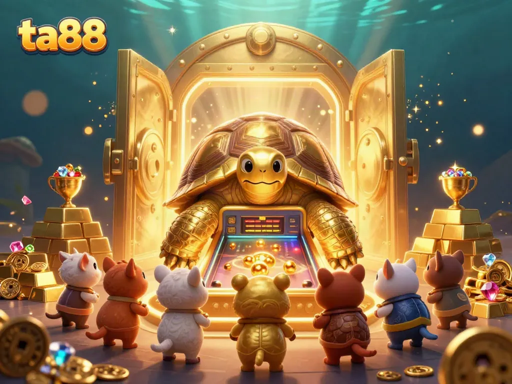 Experience engaging games at ta88 with a lively 3D scene of a colossal tortoise and treasures.