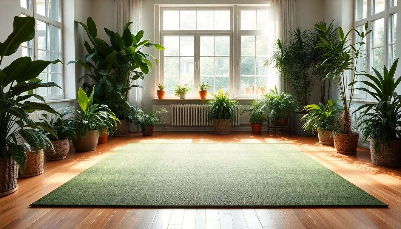 Nagermatte in einem einladenden Wohnzimmer, sanft ausgeleuchtet und mit Pflanzen umgeben.