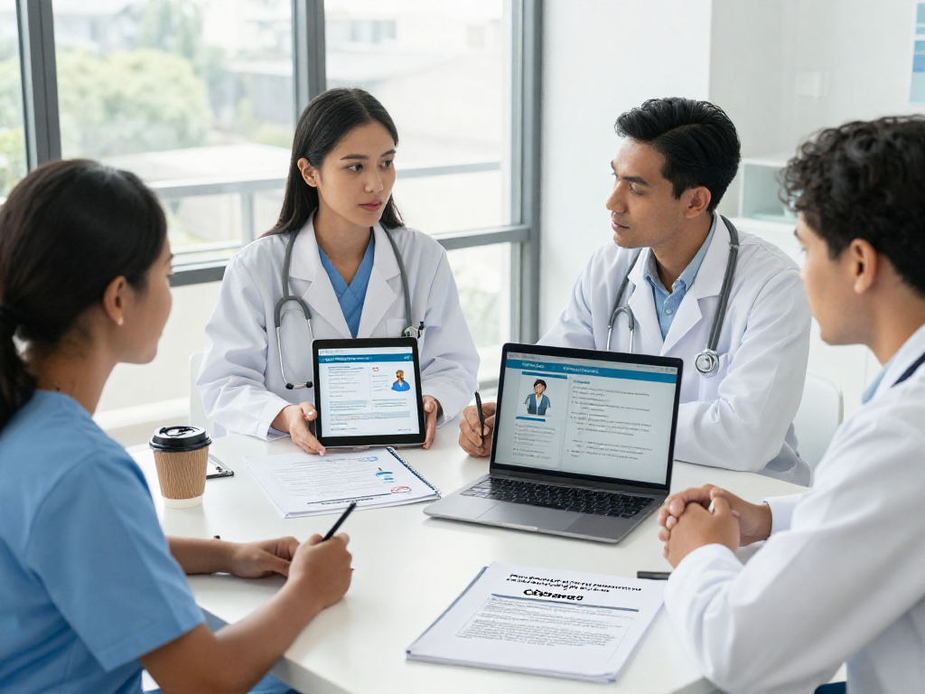 Professionelle Zusammenarbeit im Gesundheitswesen Arzt zur Gewährleistung von Datenschutz und Barrierefreiheit.