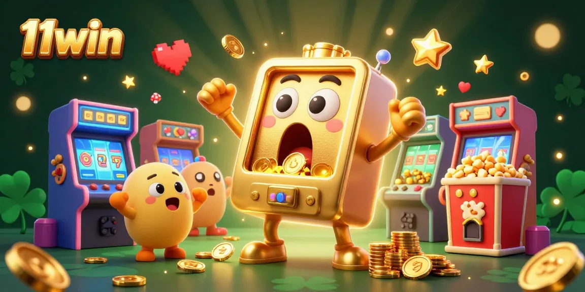 Experience thrilling jackpots at 11win with a vibrant 3D casino illustration featuring slot machines and games.
