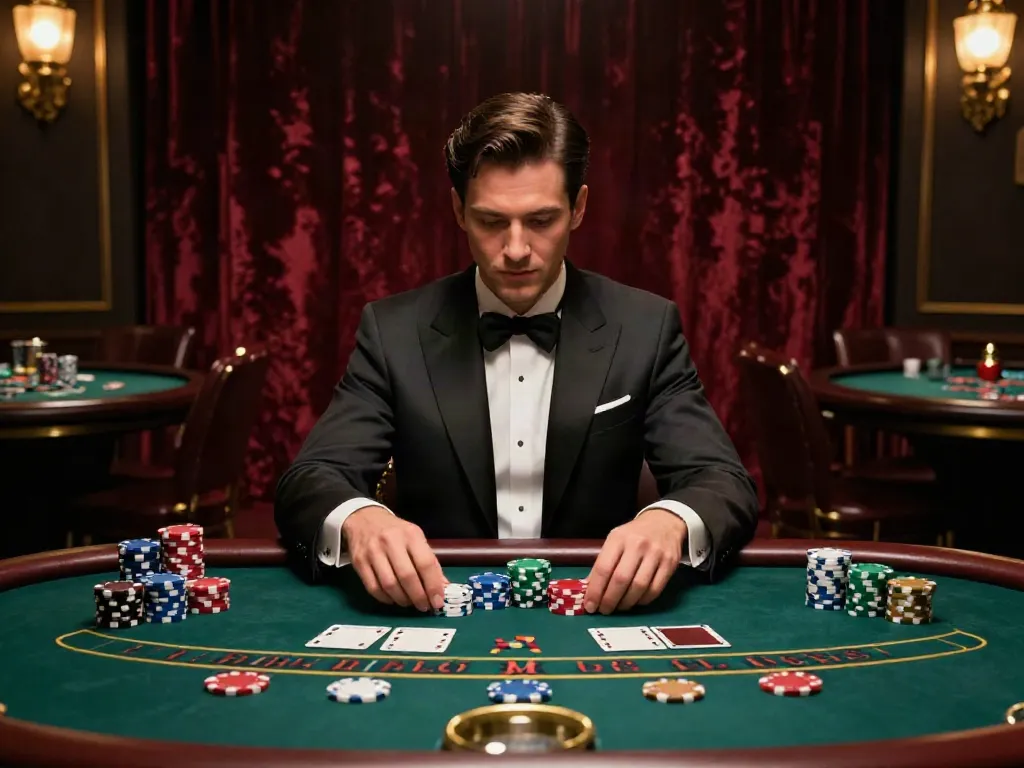 rokok88 online casino featuring stylish player at elegant blackjack table with classic mafia theme