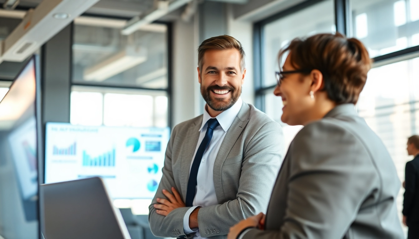 Headhunter IT im Gespräch mit einem Kandidaten in einem modernen Büro.