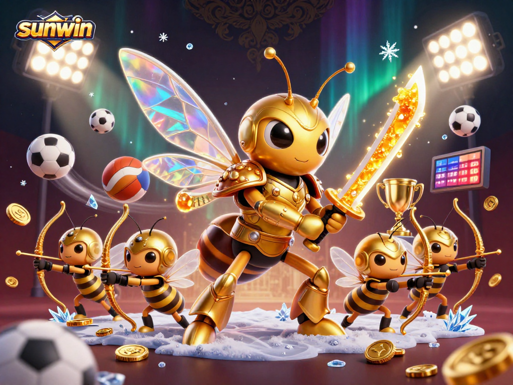 Experience sunwin's excitement with a vibrant 3D illustration of gaming elements and casino action.